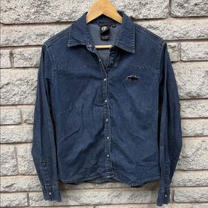 Women's Chevrolet Classic Blue Denim Button Down Shirt with Chevy Logo